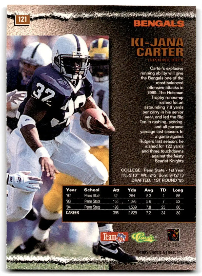 1995 Classic Pro Line Ki-Jana Carter Rookie Cincinnati Bengals #121 - Football Card Single
