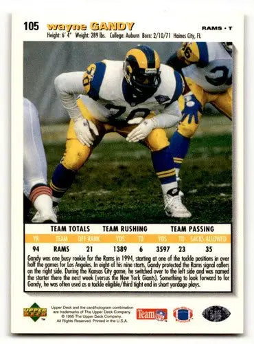 Original gloss Wayne Gandy football card featuring Louis Rams football collectible