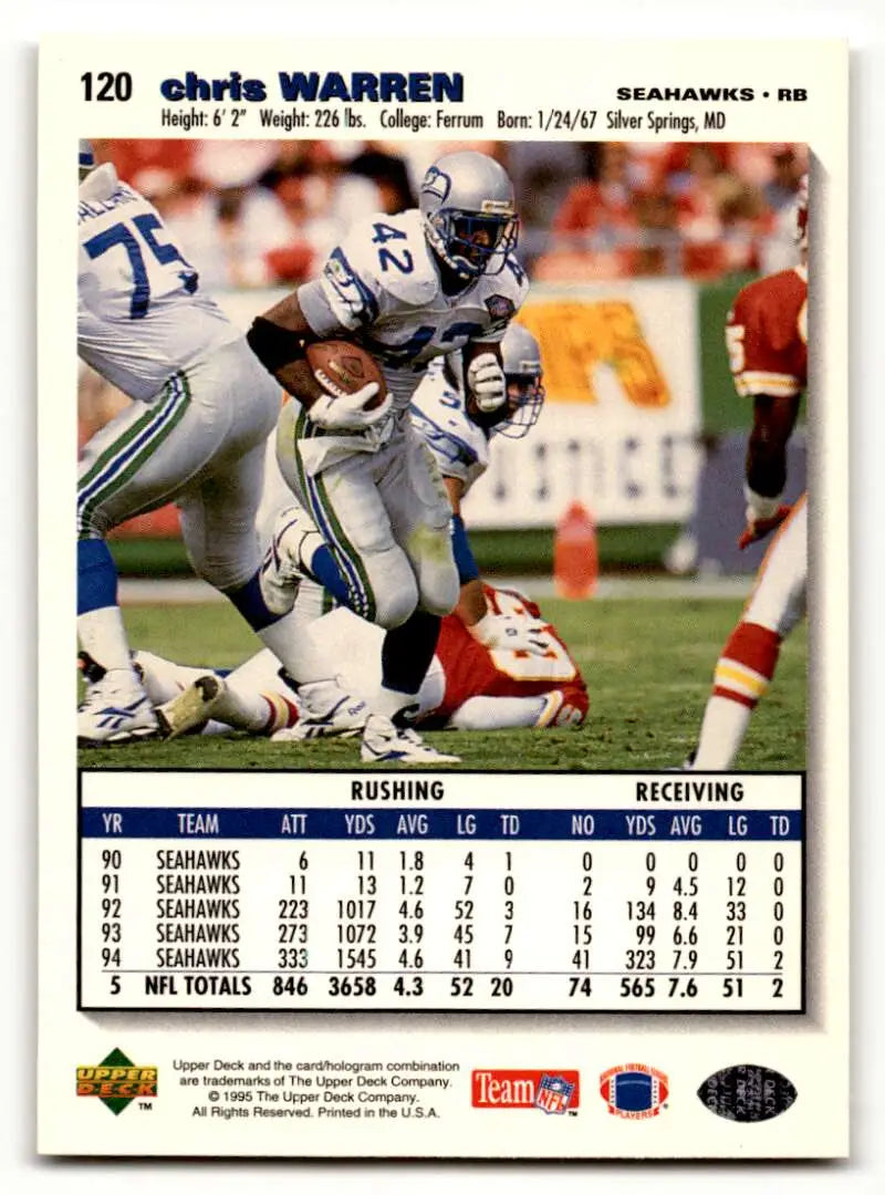 1995 Collector’s Choice #120 Chris Warren Seattle Seahawks Football ID:59934 - Football Card Single
