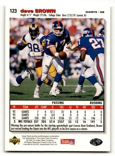 Original gloss Dave Brown Giants football card from 1995 Collector’s Choice #123