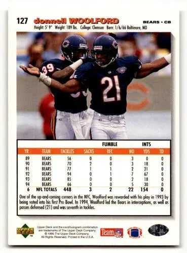 1995 Collector’s Choice #127 Donnell Woolford Chicago Bears Football ID:59922 - Football Card Single