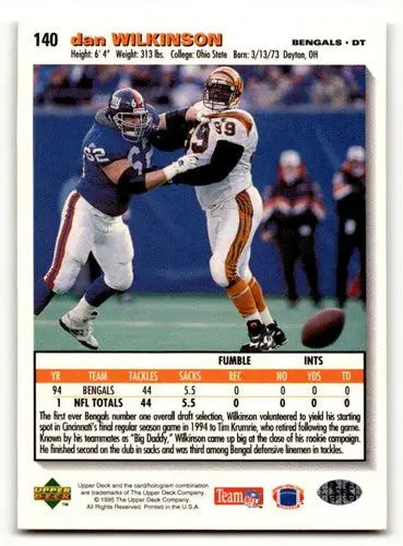 Original gloss Dan Wilkinson football card featuring Cincinnati Bengals player ID 59962