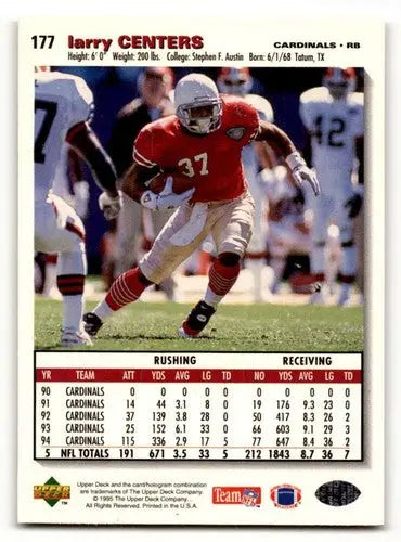 Original gloss football card back featuring Larry Centers of the Arizona Cardinals