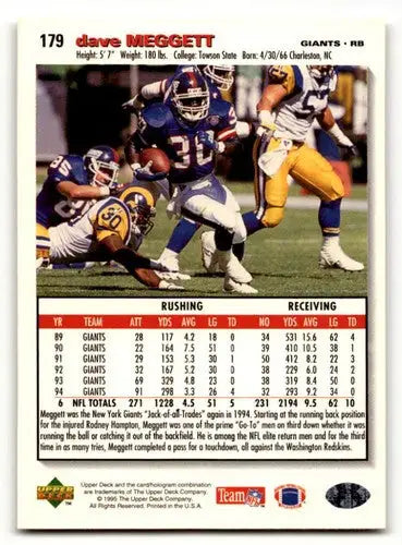 Original gloss Dave Meggett football card featuring New England Patriots collectible