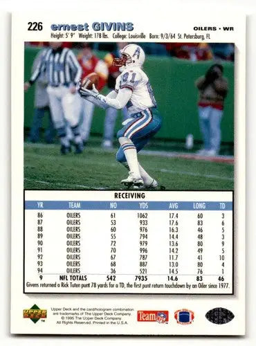 Original gloss Ernest Givins football card featuring Jacksonville Jaguars collectible