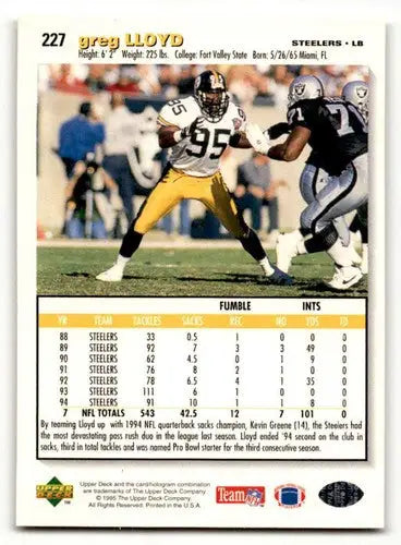 Original gloss Greg Lloyd football card from 1995 Collector’s Choice Pittsburgh Steelers