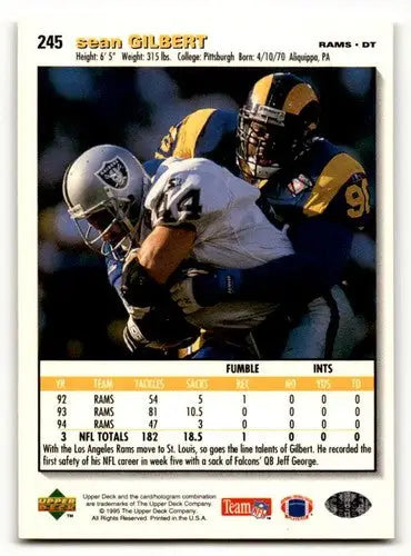Original gloss Sean Gilbert football card featuring St. Louis Rams memorabilia