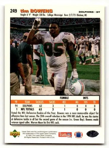 Original gloss Tim Bowens Miami football card from 1995 Collector’s Choice series