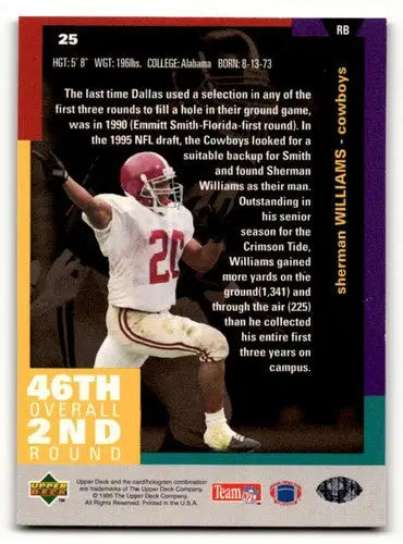 Original gloss Football trading card featuring Sherman Williams of the Dallas Cowboys