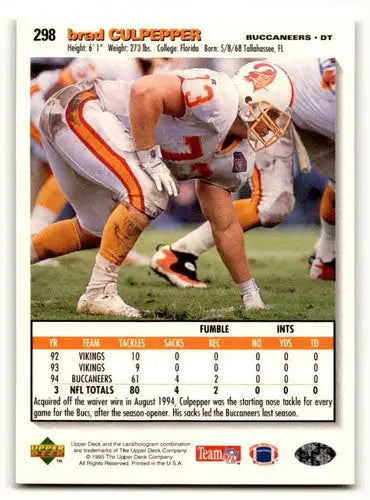 1995 Collector’s Choice #298 Brad Culpepper Tampa Bay Buccaneers Foo ID:59892 - Football Card Single