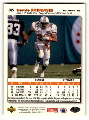 Original gloss Bernie Parmalee Miami football card from 1995 Collector’s Choice series