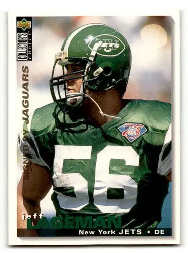 Jeff Lageman Jacksonville football card from 1995 Collector’s Choice series featuring Jaguars