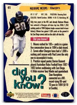 1995 Collector’s Choice #41 Natrone Means - Football Card Single