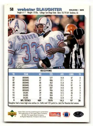 Original gloss football card featuring Webster Slaughter Houston Oilers product