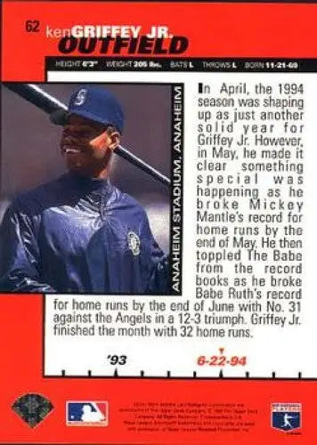 1995 Collector’s Choice #62 Ken Griffey Jr. EX/NM Mariners B90 ID:82368 - Baseball Card Single