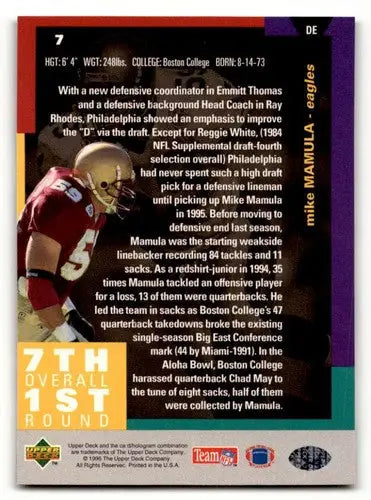 Original gloss Mike Mamula Philadelphia Eagles football card from 1995 Collector’s Choice