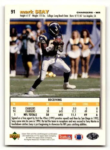 Original gloss Mark Seay San Diego Chargers football card from 1995 Collector’s Choice