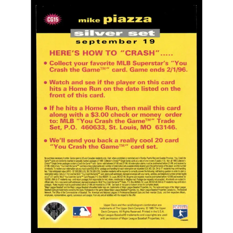 1995 Collector’s Choice #CG15 Mike Piazza EX/NM Los Angeles Dodgers Baseball Card - Baseball Card Single