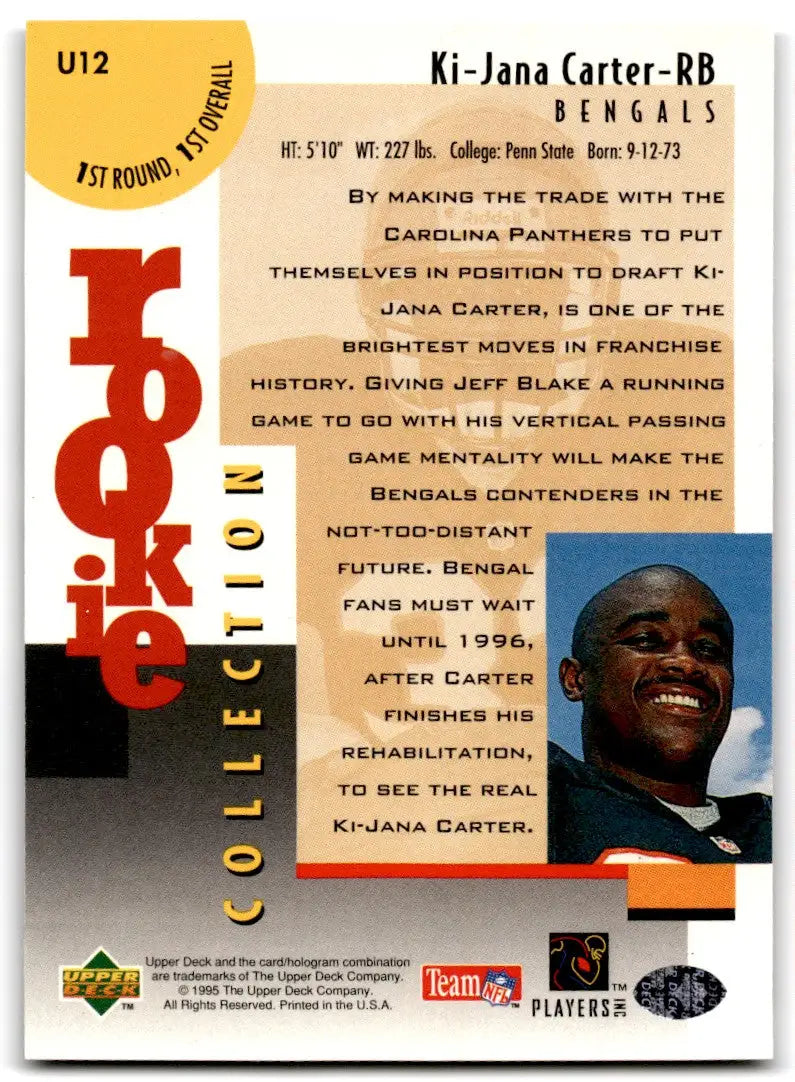1995 Collector’s Choice Ki-Jana Carter Rookie Cincinnati Bengals #U12 - Football Card Single
