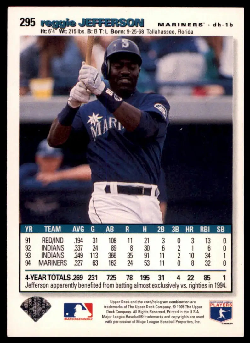 1995 Collector’s Choice Reggie Jefferson 295 Seattle Mariners NM - Baseball Card Single