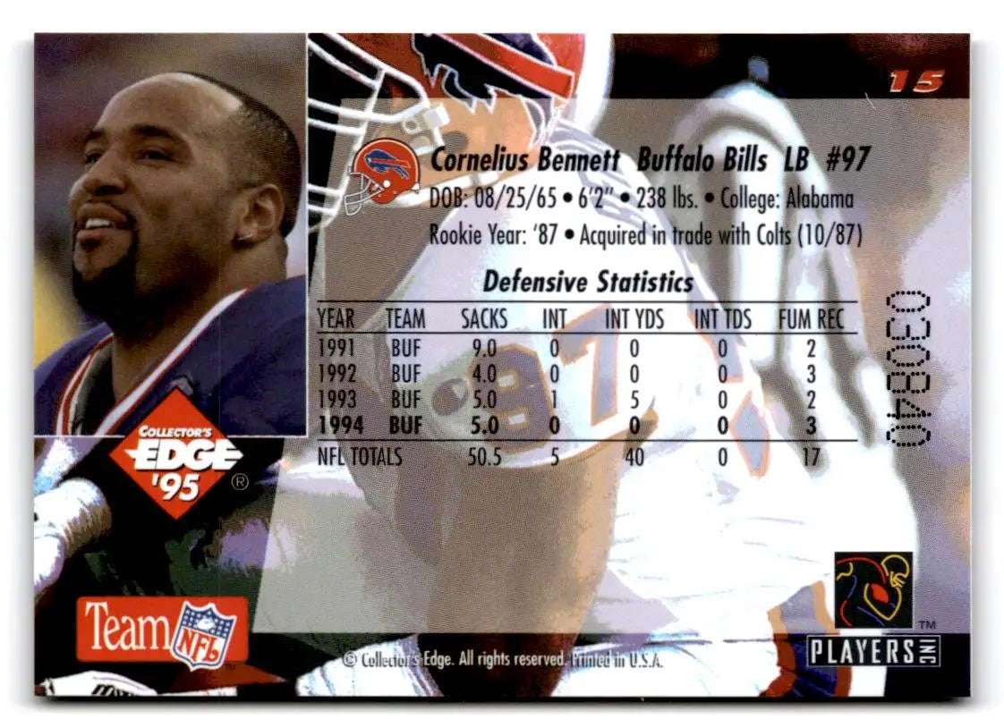 1995 Collector’s Edge #15 Cornelius Bennett Gold Logo - Football Card Single