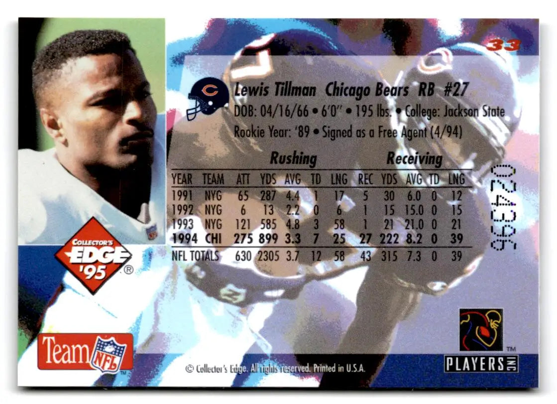 1995 Collector’s Edge #33 Lewis Tillman Gold Logo - Football Card Single