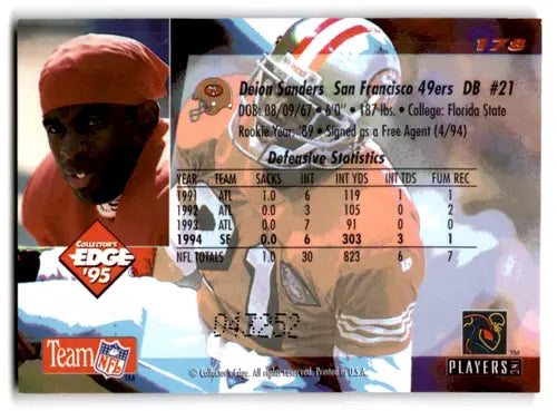 Deion Sanders football card from 1995 Collector’s Edge Black Label with original gloss
