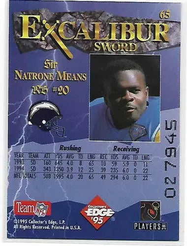 1995 Collector’s Edge Excalibur #65 Natrone Means NM-MT Chargers - Football Card Single