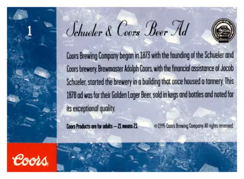 1995 Coors #1 Schueler & Coors Beer Ad NM Near Mint ID:64923 - Other