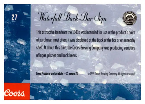 Original gloss Coors waterfall back-bar sign for vintage waterfall back-bar display