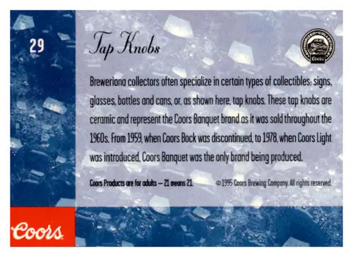 Original gloss Coors tap knobs trading card from Simply Sandoval 1995 NM Near Mint