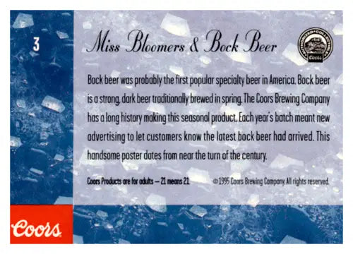 Original gloss Coors beer card featuring Miss Bloomers Bock Beer NM near mint