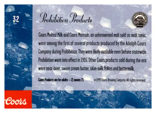 Coors Prohibition Products card from 1995 with original gloss in Simply Sandoval collection