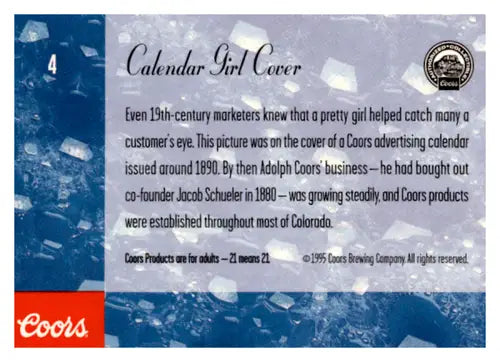 Original gloss Coors advertising card featuring the 1995 Calendar Girl Cover