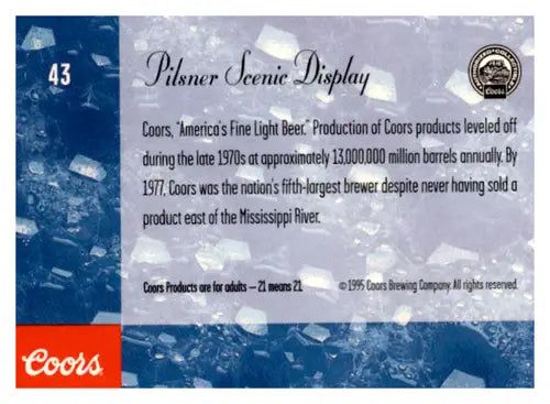 Original gloss Coors beer card featuring a pilsner scenic display in near mint condition
