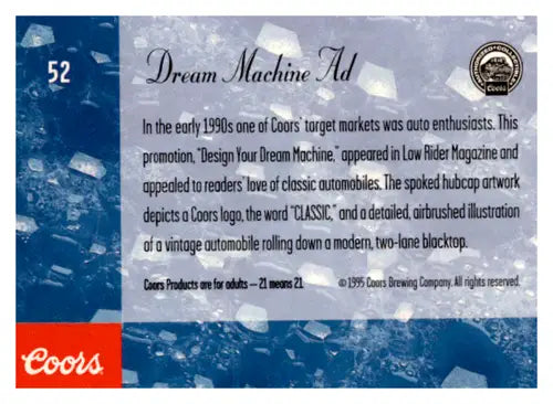 Original gloss Coors Dream Machine advertisement card from Simply Sandoval in near mint condition