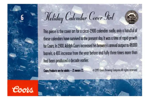 Original gloss Coors Holiday Calendar Cover Girl featuring a festive holiday calendar cover