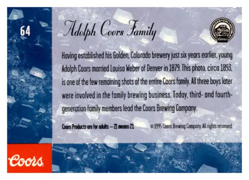 1995 Coors #64 Adolph Coors Family NM Near Mint ID:64909 - Other