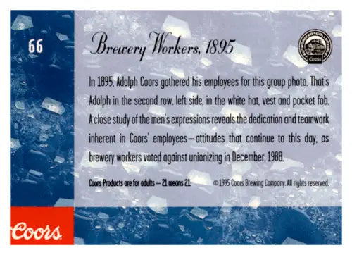 1995 Coors #66 Brewery Workers 1895 NM Near Mint ID:64826 - Non-Sports Card Single