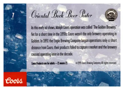 1995 Coors #7 Oriental Bock Beer Poster NM showcasing oriental bock beer art