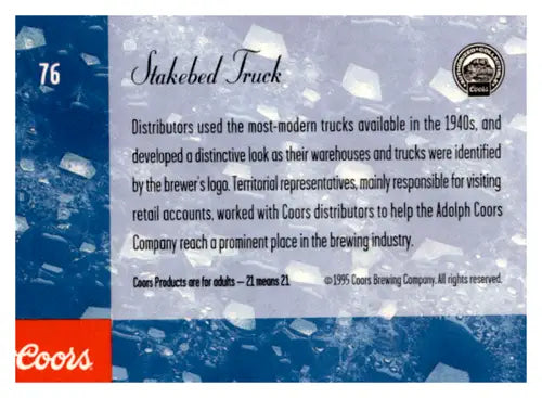 Original gloss 1995 Coors Stakebed Truck Card from Simply Sandoval near mint