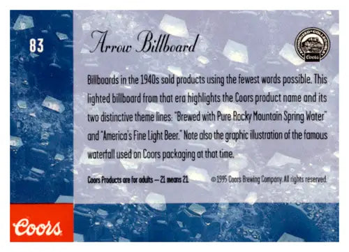 Original gloss Coors Arrow Billboard trading card from 1995 featuring Simply Sandoval