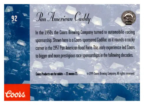 Coors Brewing Company trading card featuring the Pan American Caddy from 1995