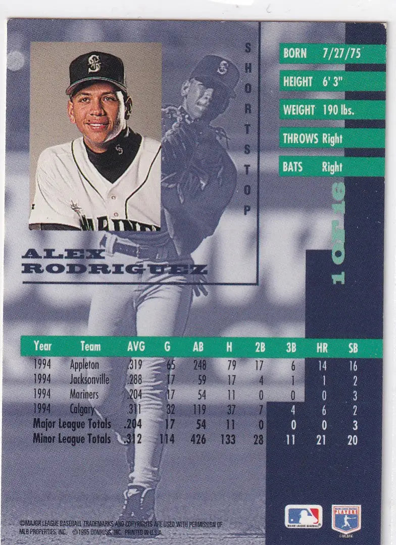 1995 DONRUSS #1 ALEX RODRIGUEZ GOLD LEAF ROOKIES- SEATTLE MARINERS