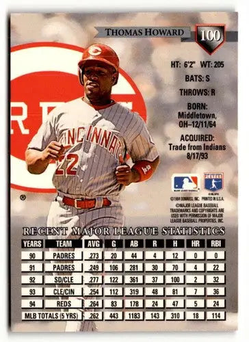 Thomas Howard baseball card from 1995 Donruss with original gloss and detail