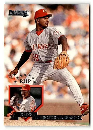 Original gloss baseball card of Hector Carrasco from 1995 Donruss #101 featuring Simply Sandoval