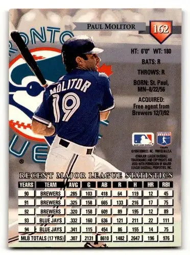 1995 Donruss #162 Paul Molitor Toronto Blue Jays Baseball Cards NM N ID:62761 - Baseball Card Single