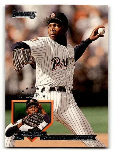 Baseball card of Pedro Martinez featuring San Diego Padres from 1995 Donruss series