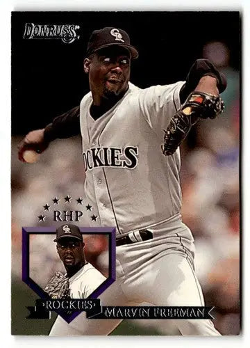 Original gloss Marvin Freeman baseball card from 1995 Donruss #226 featuring Simply Sandoval