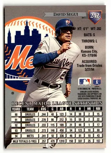 David Segui baseball card from 1995 Donruss with original gloss, collectible item
